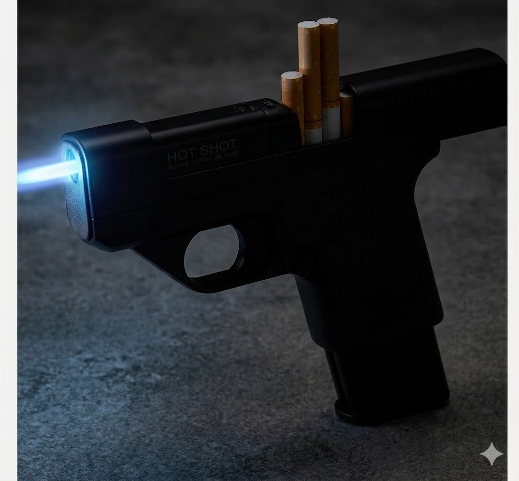 Hot Shot butane torch lighter with cigarette case